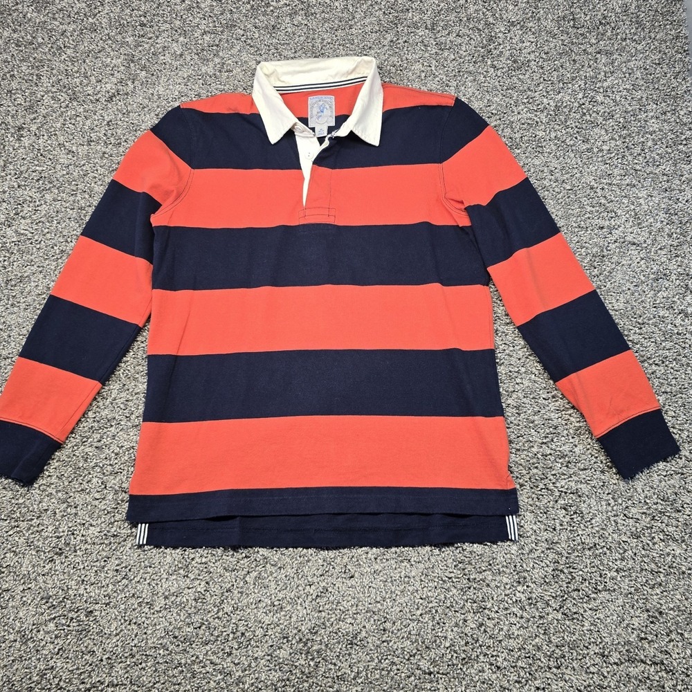 Vintage Lands End Rugby Shirt Mens Size Medium Cotton Orange/navy